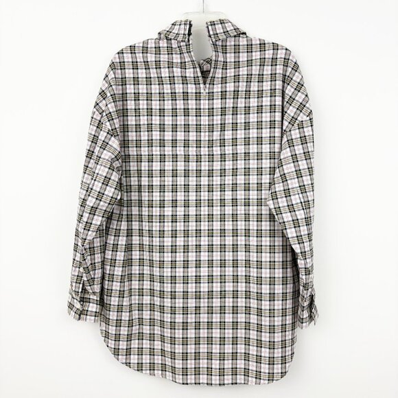 TIBI Kingston Plaid Neck Tie Button Up Shirt Size S Back Zip Long Sleeve Cotton - Picture 6 of 13